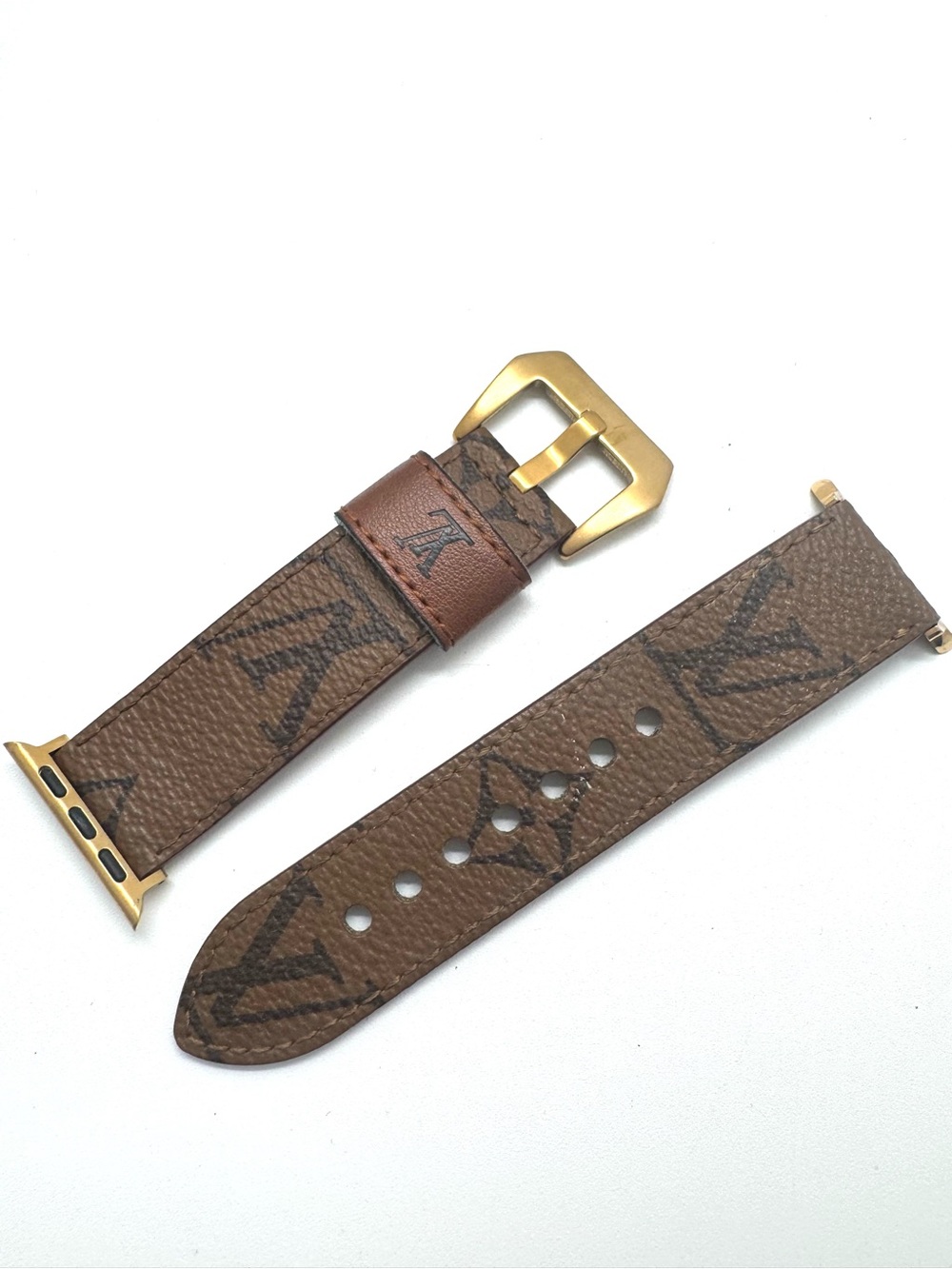 Brown Monogram Leather Apple Watch Strap with Gold Hardware not designer 41mm